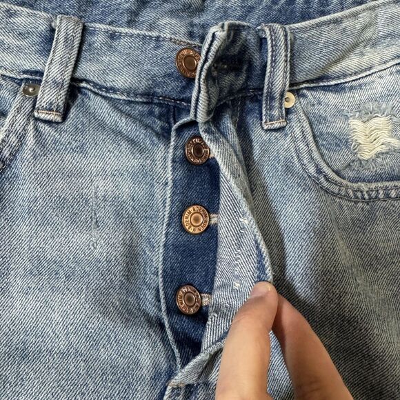 H&M &Denim Skirt Womens 8 Blue Distressed Raw Hem Frayed Button Fly Casual - Picture 4 of 11